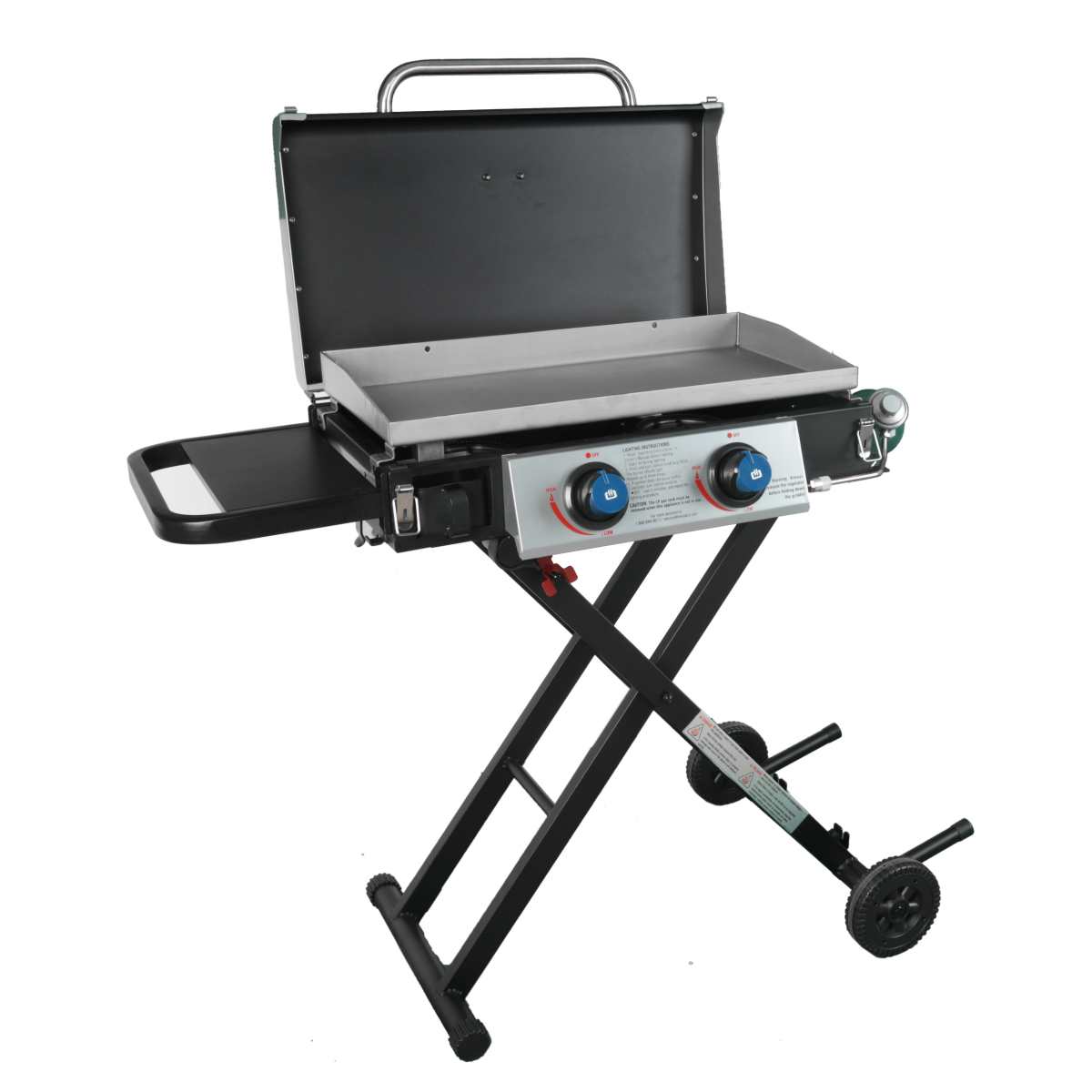 Folding Portable Two Burner Cast Iron 150,000 BTU Stove with Stainless Steel  Griddle Plancha Comal Camping Tailgating Boating 