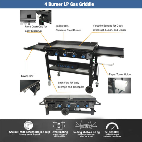 37in Razor 4 Burner Deluxe Griddle