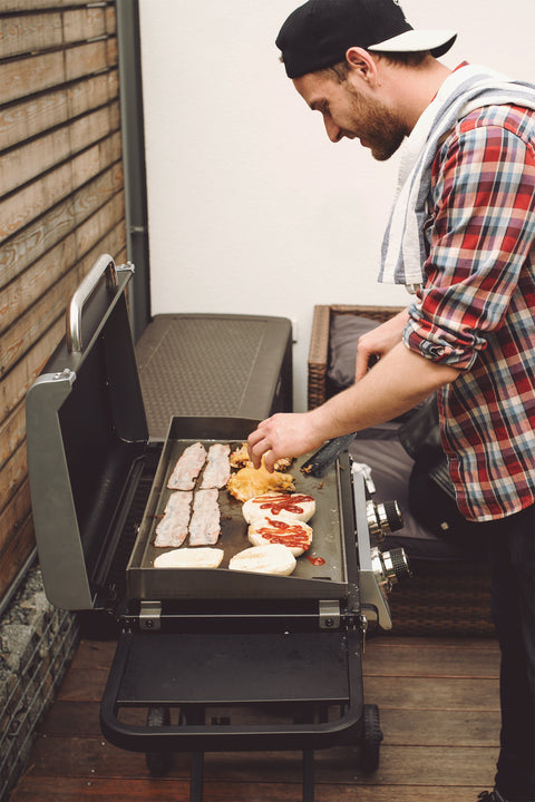 Maximum Portability With Plenty of Room to Cook. Deluxe 25 Inch Folding 2-Burner Griddle